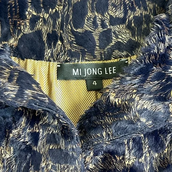 VTG Y2K MI‎ JONG LEE Textured Faux Fur Jacket Navy Gold Sz 4 Luxe Cropped - Picture 7 of 16
